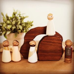 Hand made and painted wooden nativity scene